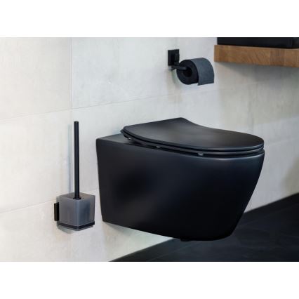 WENKO 71450800 - Σετ WC VACUUM-LOC QUADRO ED 9,5x37 cm μαύρο