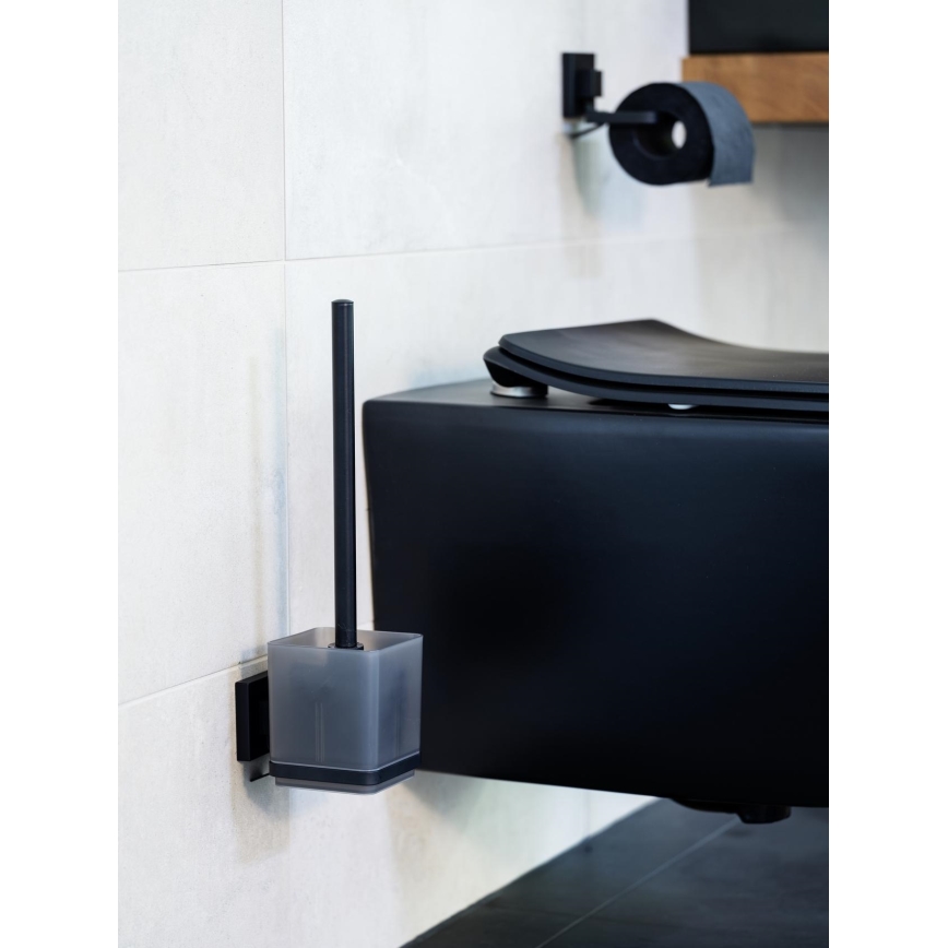 WENKO 71450800 - Σετ WC VACUUM-LOC QUADRO ED 9,5x37 cm μαύρο
