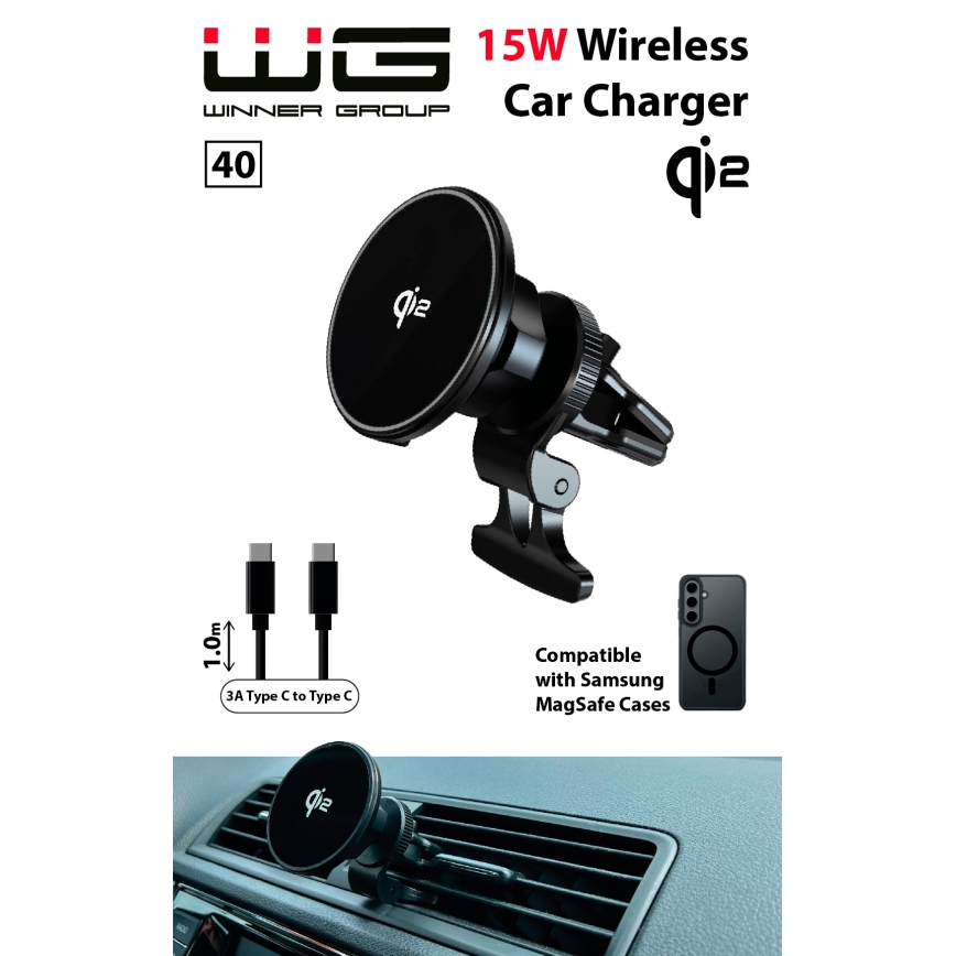 Winner Group - Ασύρματος φορτιστής και στήριγμα για αυτοκίνητο 15W Qi2 MagSafe