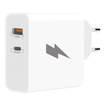 Winner Group - Αντάπτορας ταχείας φόρτισης 1xUSB-C + 1xUSB-A Power Delivery 45W λευκό