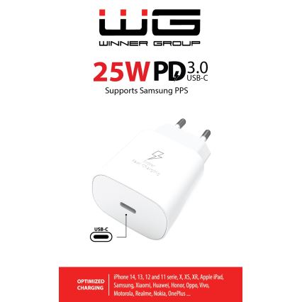 Winner Group - Αντάπτορας ταχείας φόρτισης 1xUSB-C Power Delivery 25W λευκό