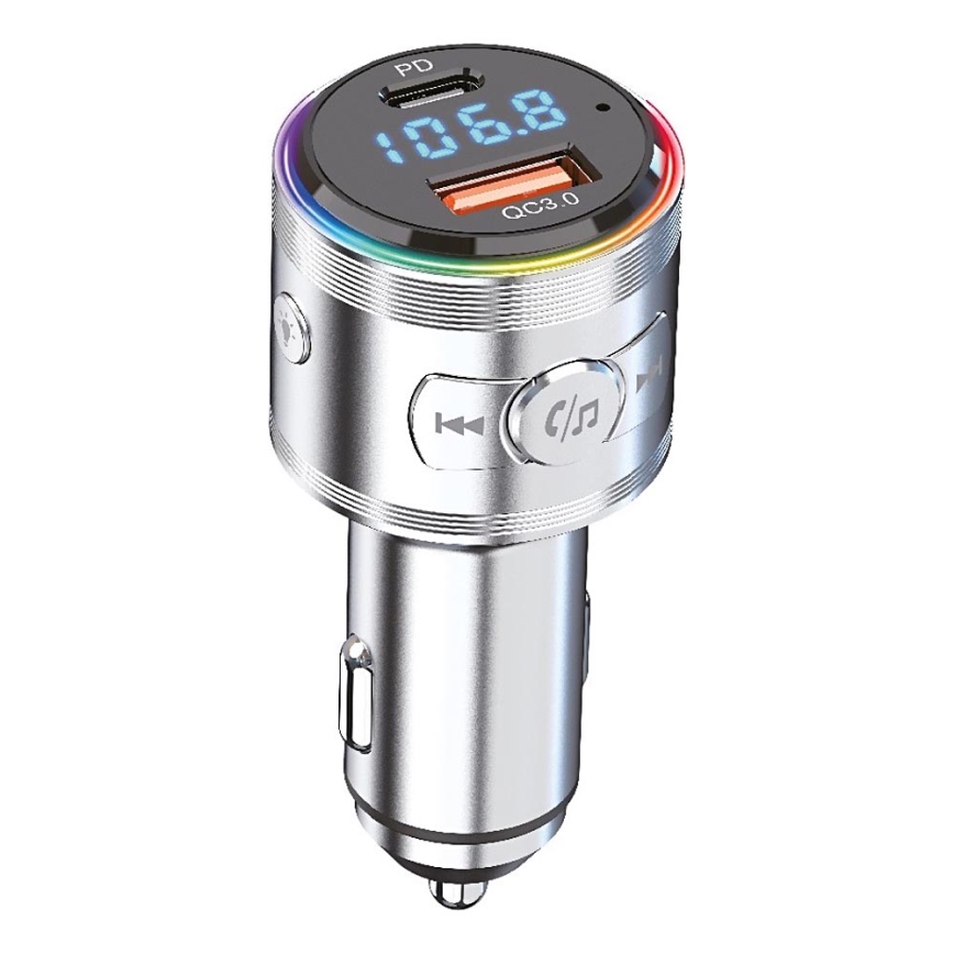 Winner Group - Φορτιστής αυτοκινήτου με ενσωματωμένο πομπό FM και λειτουργία hands‑free, 20W, ασημί