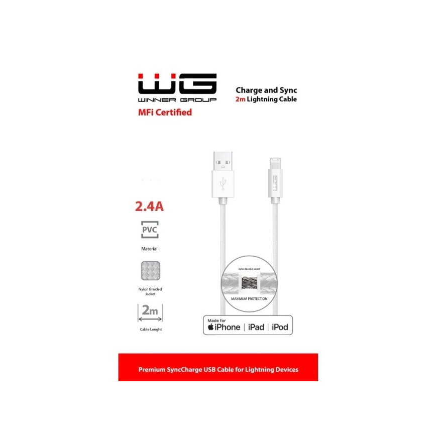 Winner Group - Καλώδιο USB MFI Lightning / USB-A 2m λευκό