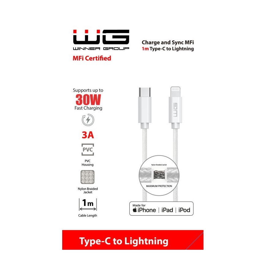 Winner Group - Καλώδιο USB MFI Lightning / USB-C 1m λευκό