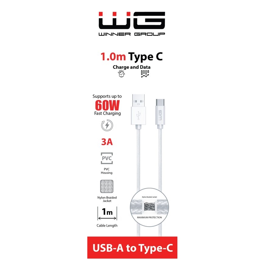 Winner Group - Καλώδιο USB USB-C / USB-A 60W 1m λευκό