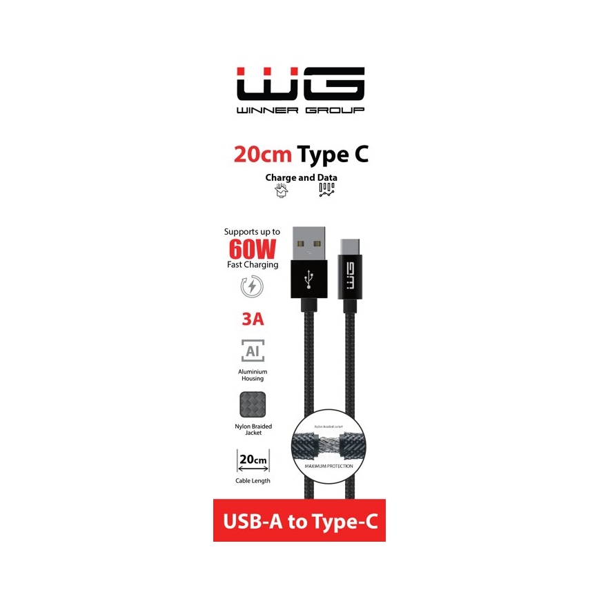Winner Group - Καλώδιο USB USB-C / USB-A 60W 20cm μαύρο