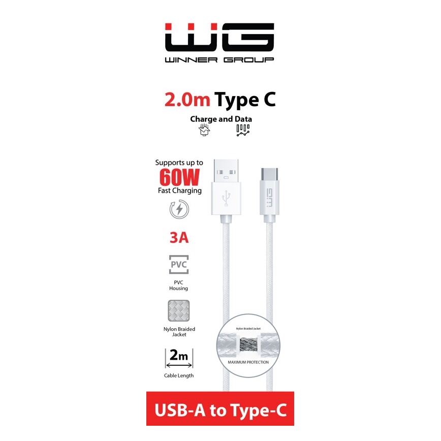 Winner Group - Καλώδιο USB USB-C / USB-A 60W 2m λευκό