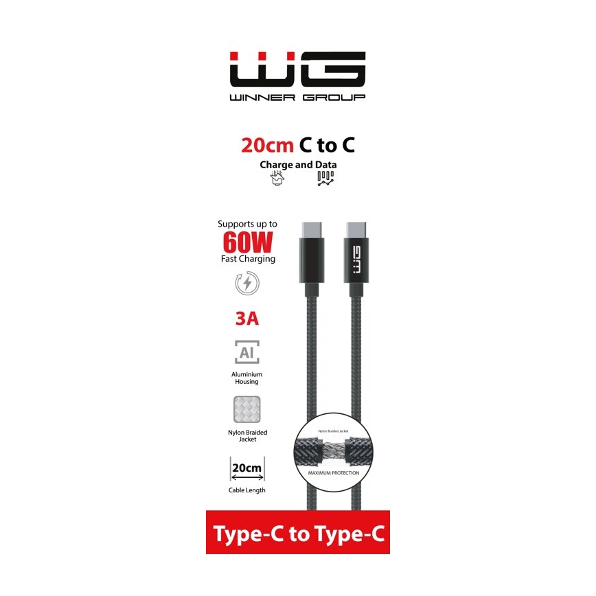 Winner Group - Καλώδιο USB USB-C / USB-C 60W 20cm μαύρο