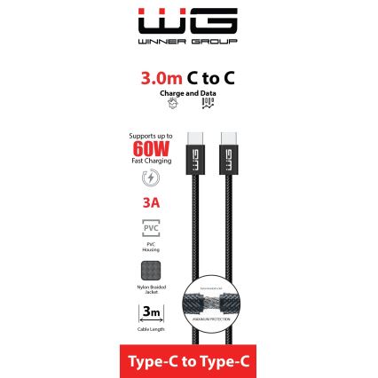 Winner Group - Καλώδιο USB USB-C / USB-C 60W 3m μαύρο