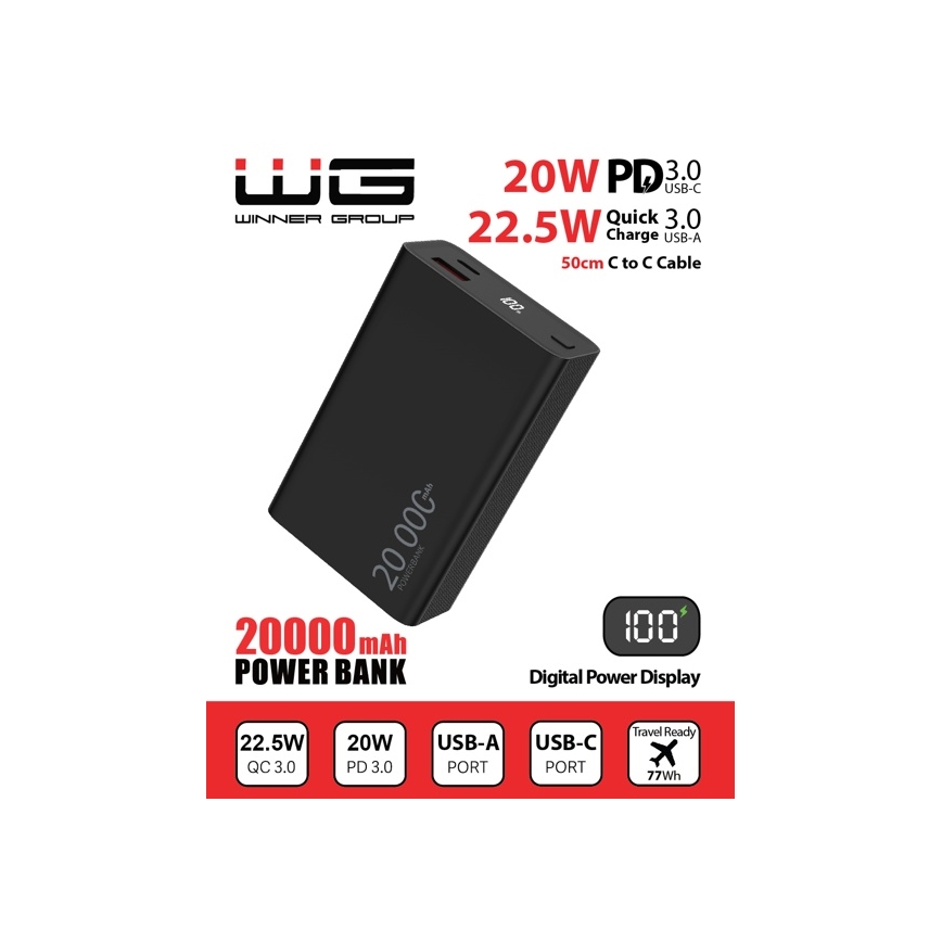 Winner Group - Power bank με οθόνη 20000 mAh 20W Power Delivery μαύρο