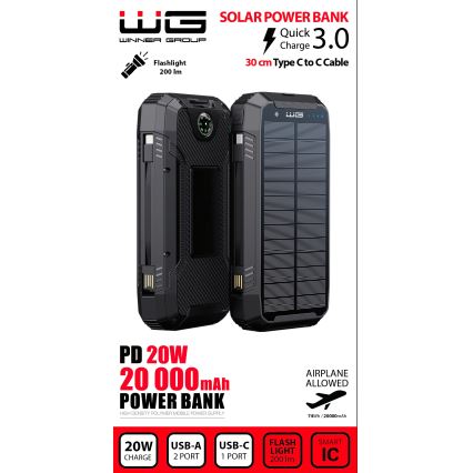 Winner Group - Power Bank με ασύρματη φόρτιση και ηλιακό πάνελ 20000 mAh 20W PD