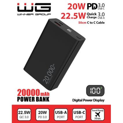 Winner Group - Power bank με οθόνη 20000 mAh 20W Power Delivery μαύρο