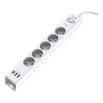 Winner Group - Πολύπριζο 5 θέσεων με προστασία υπερτάσεων + 2x USB-A + 1x USB-C λευκό