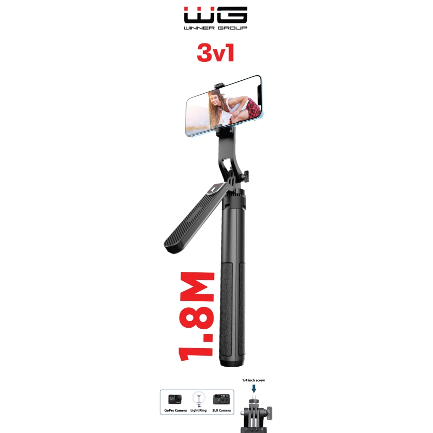 Winner Group - Selfie stick 3σε1 με ένα stand 55 mAh 180 cm μαύρο