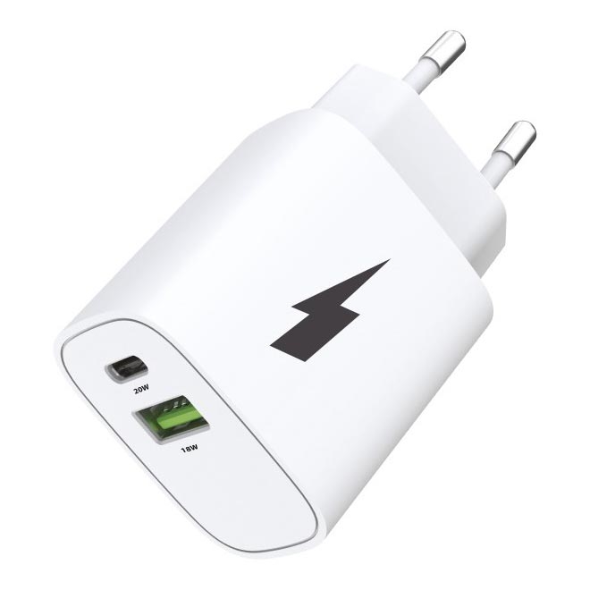 Winner Group - Αντάπτορας ταχείας φόρτισης 1xUSB-C + 1xUSB-A Power Delivery 20W λευκό
