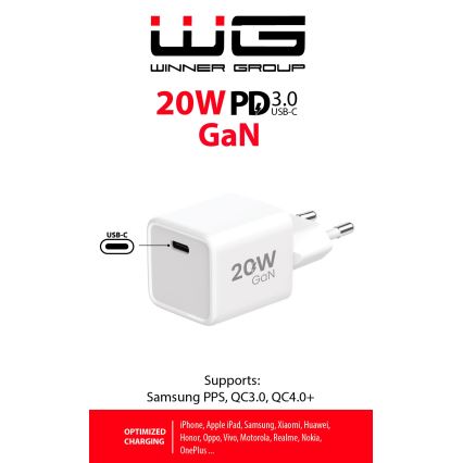 Winner Group - Αντάπτορας ταχείας φόρτισης 1xUSB-C Power Delivery 20W λευκό