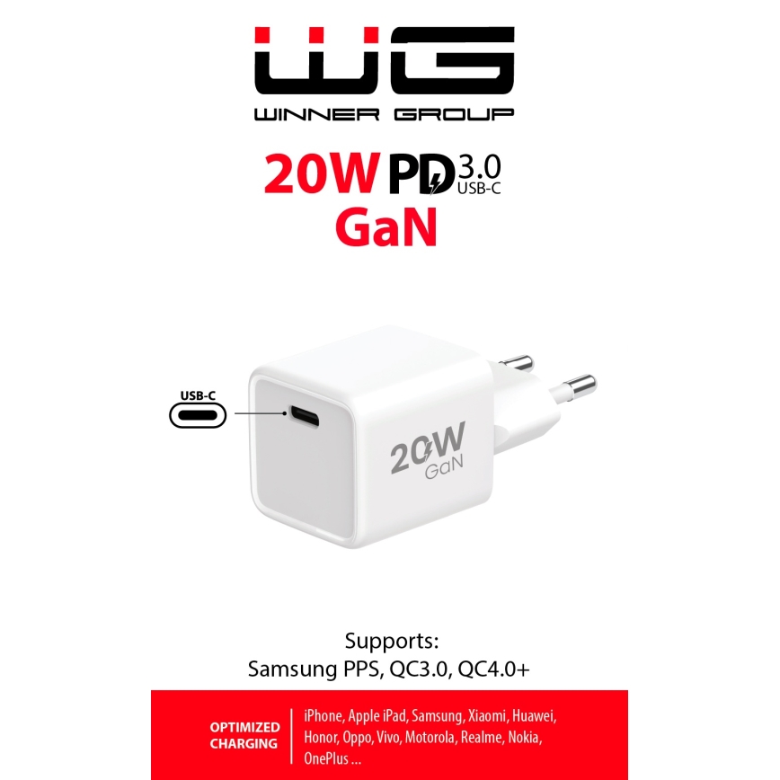 Winner Group - Αντάπτορας ταχείας φόρτισης 1xUSB-C Power Delivery 20W λευκό