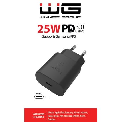 Winner Group - Αντάπτορας ταχείας φόρτισης 1xUSB-C Power Delivery 25W μαύρο