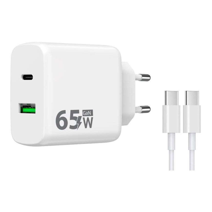 Winner Group - Αντάπτορας ταχείας φόρτισης 2xUSB PD 65W + Καλώδιο USB USB-C / USB-C 1m