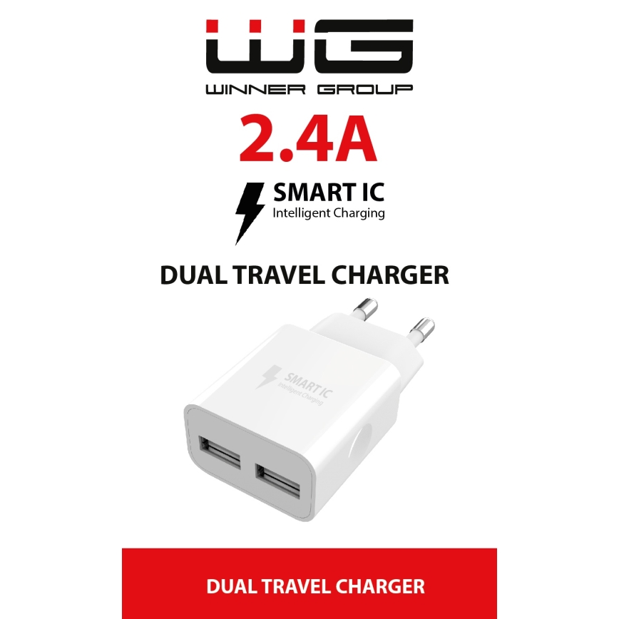 Winner Group - Αντάπτορας φορτιστή 2xUSB-A 12W λευκό