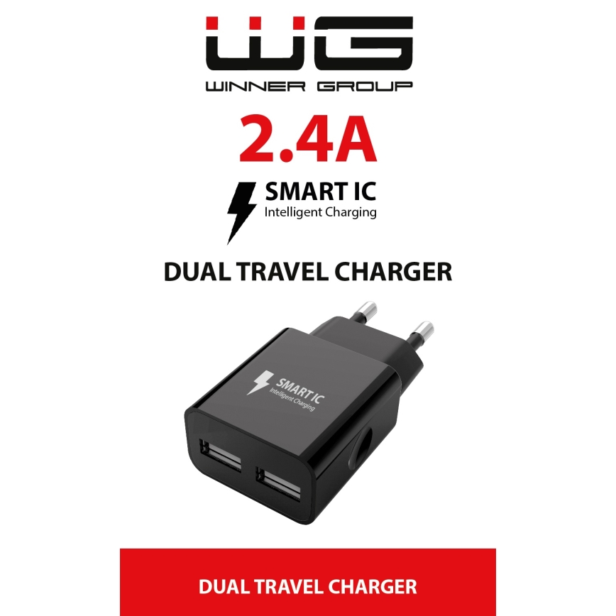 Winner Group - Αντάπτορας φορτιστή 2xUSB-A 12W μαύρο