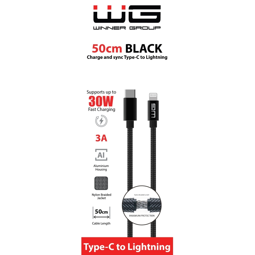 Winner Group - Καλώδιο USB Lightning / USB-C 60W 50cm μαύρο