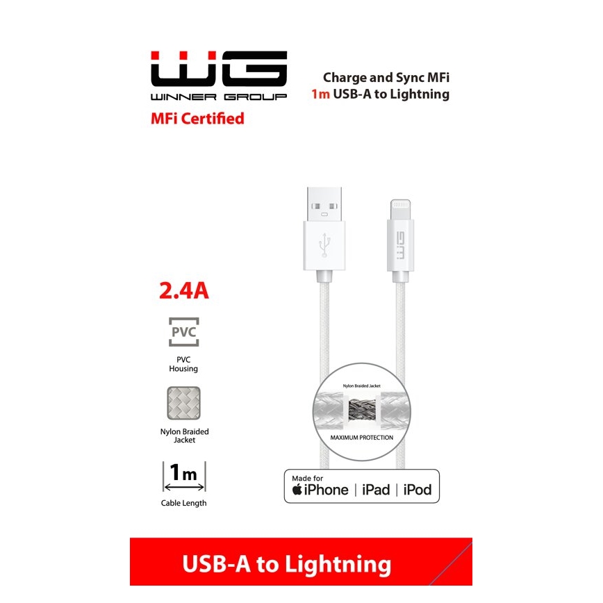 Winner Group - Καλώδιο USB MFI Lightning / USB-A 1m λευκό