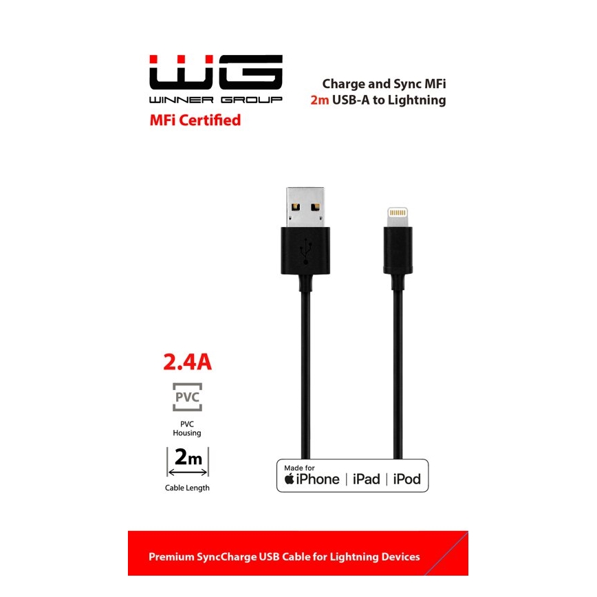 Winner Group - Καλώδιο USB MFI Lightning / USB-A 2m μαύρο