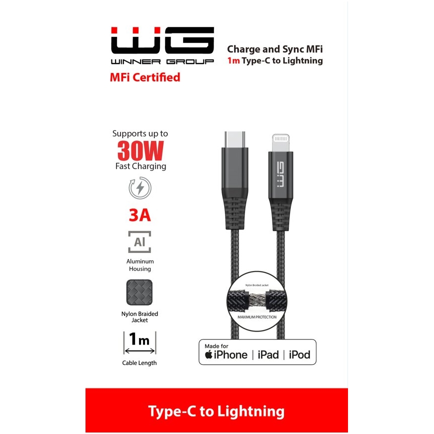 Winner Group - Καλώδιο USB MFI Lightning / USB-C 1m μαύρο