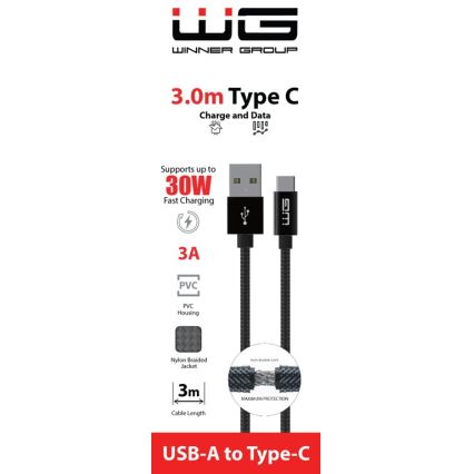 Winner Group - Καλώδιο USB USB-C / USB-A 30W 3m μαύρο