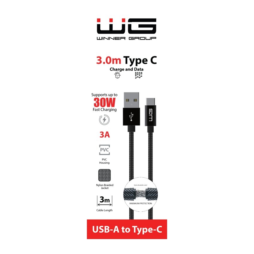 Winner Group - Καλώδιο USB USB-C / USB-A 30W 3m μαύρο