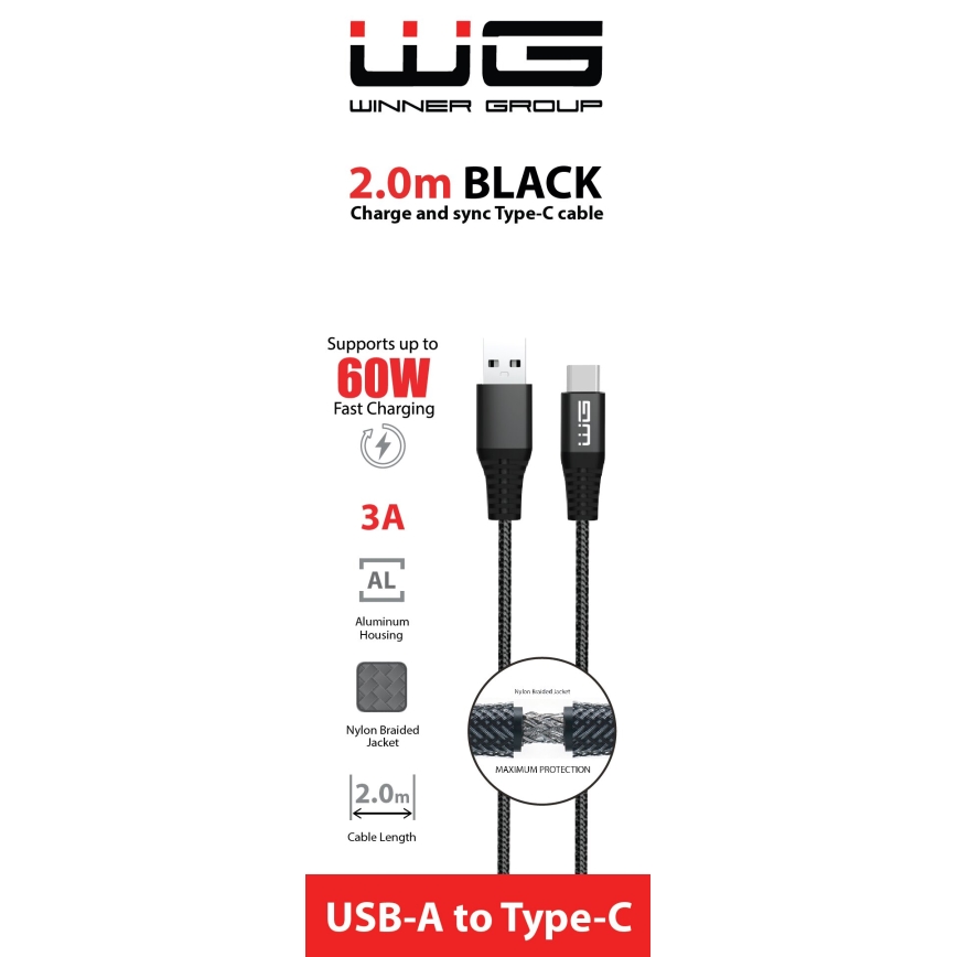 Winner Group - Καλώδιο USB USB-C / USB-A 60W 2m μαύρο