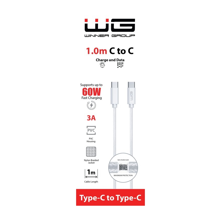 Winner Group - Καλώδιο USB USB-C / USB-C 60W 1m λευκό