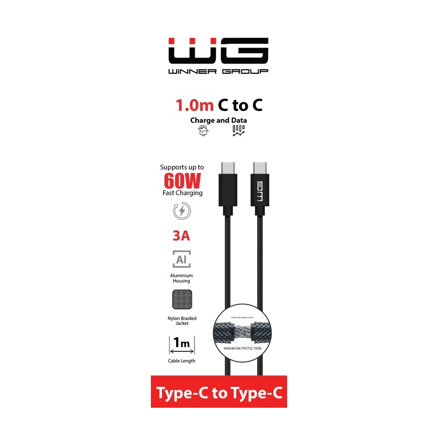 Winner Group - Καλώδιο USB USB-C / USB-C 60W 1m μαύρο