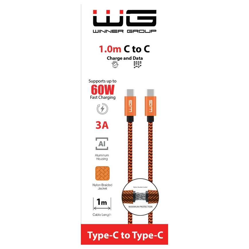 Winner Group - Καλώδιο USB USB-C / USB-C 60W 1m πορτοκαλί