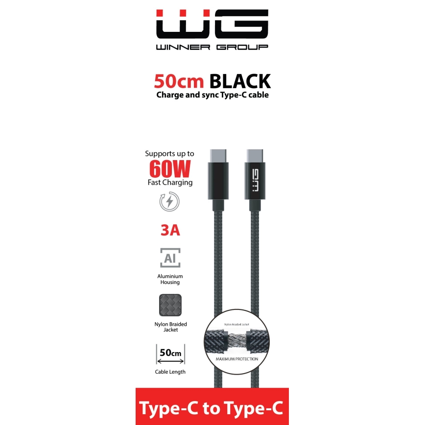 Winner Group - Καλώδιο USB USB-C / USB-C 60W 50cm μαύρο