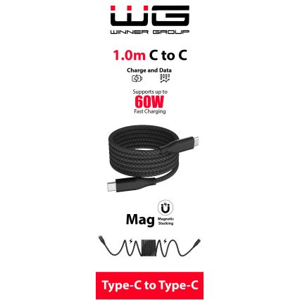 Winner Group - Μαγνητικό Καλώδιο USB USB-C / USB-C 60W 1m μαύρο
