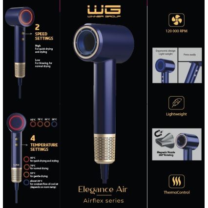 Winner Group - Πιστολάκι μαλλιών με ιονιστή Elegance Air 1600W/230V μπλε SCHUKO