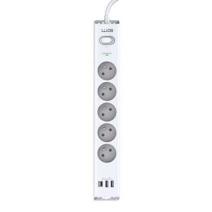 Winner Group - Προστασία υπέρτασης 5Z + 2xUSB-A + 1xUSB-C λευκό
