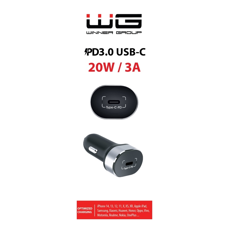 Winner Group - Φορτιστής αυτοκινήτου 1x USB-C με Power Delivery 20W, μαύρος
