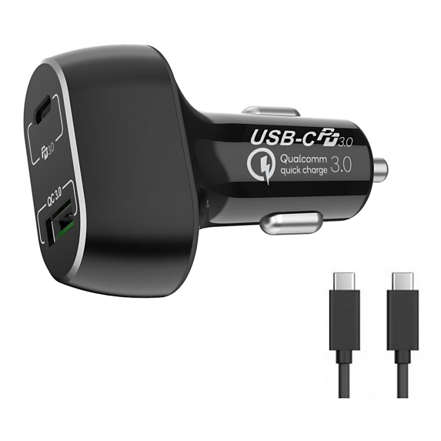 Winner Group - Φορτιστής αυτοκινήτου 1xUSB-C + 1xUSB-A Power Delivery 63W + Καλώδιο USB USB-C / USB-C 1 m μαύρο
