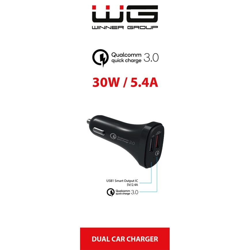 Winner Group - Φορτιστής αυτοκινήτου 2xUSB-A Power Delivery 30W μαύρο