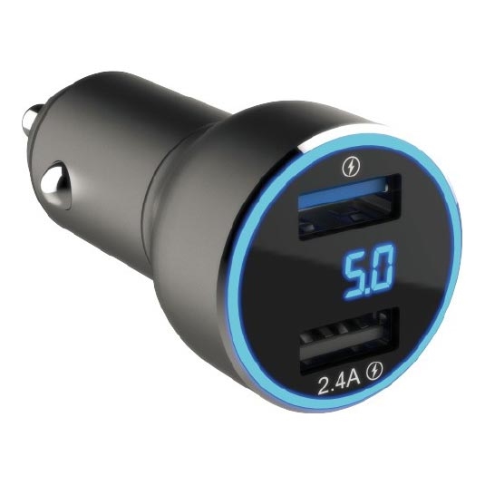 Winner Group - Φορτιστής αυτοκινήτου με οθόνη 2xUSB-A Power Delivery 30W μαύρο