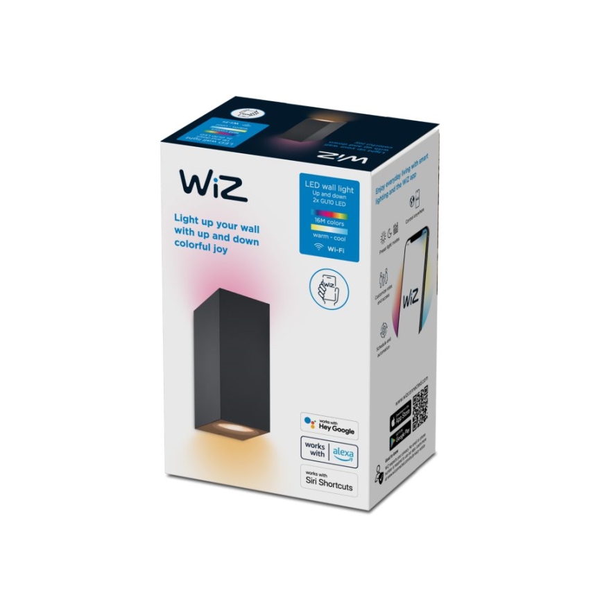WiZ -LED RGBW Dimmable φωτιστικό τοίχου UP&DOWN 2xGU10/4,7W/230V 2200-6500K Wi-Fi CRI 90 μαύρο