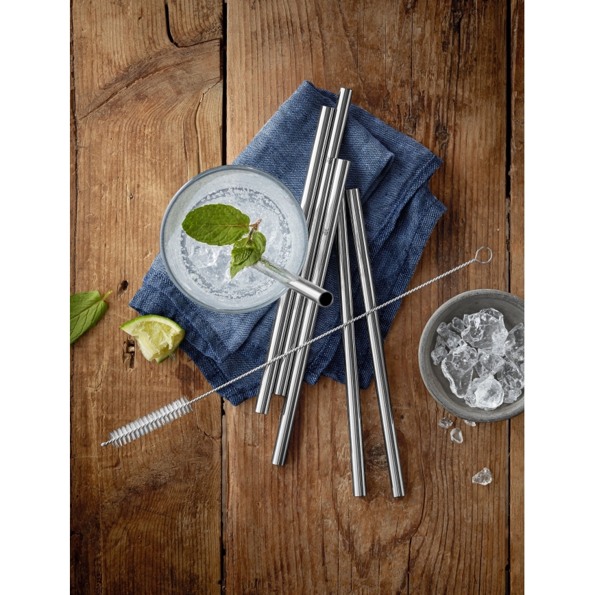 WMF - ΣΕΤ 6x Καλαμάκια από ανοξείδωτο ατσάλι BARIC + βούρτσα καθαρισμού