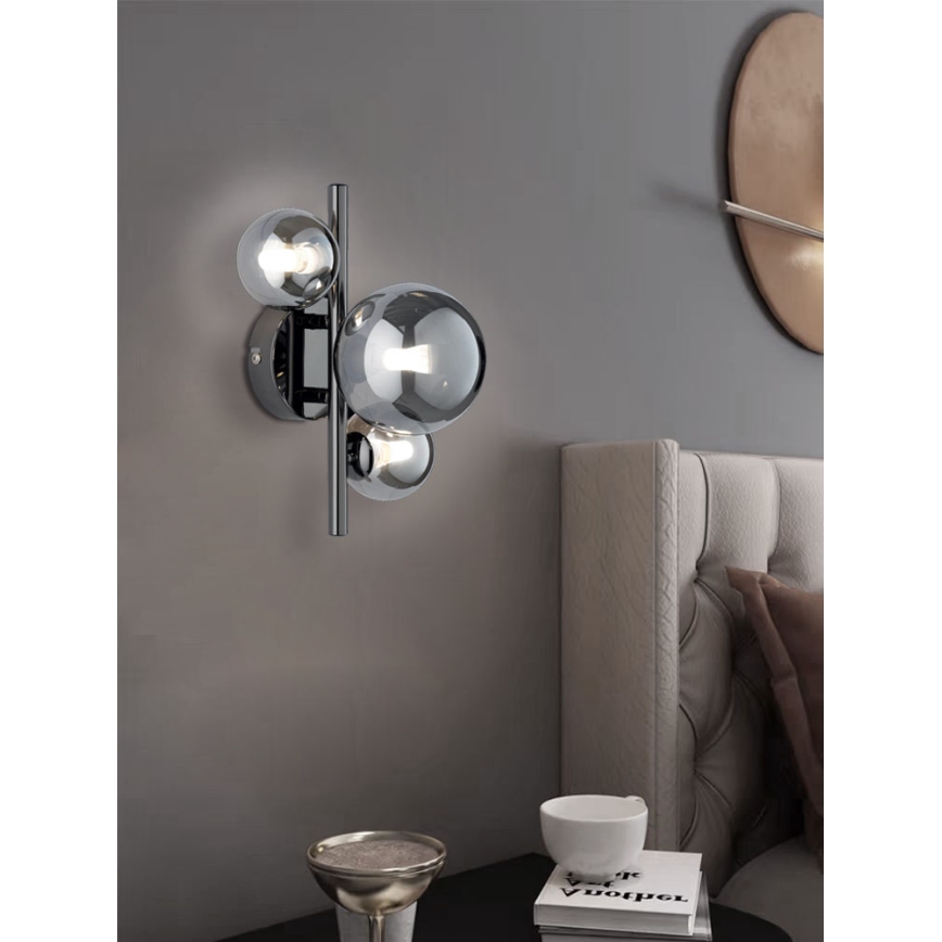 Wofi 4014.03.24.9000 - Φωτιστικό τοίχου LED VILLA 3xG9/3W/230V μαύρο/γυαλιστερό χρώμιο
