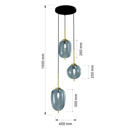 Wofi 5007-302 - Πολύφωτο με συρματόσχοινο BELLEVILLE 3xE14/40W/230V μαύρο/χρυσαφί