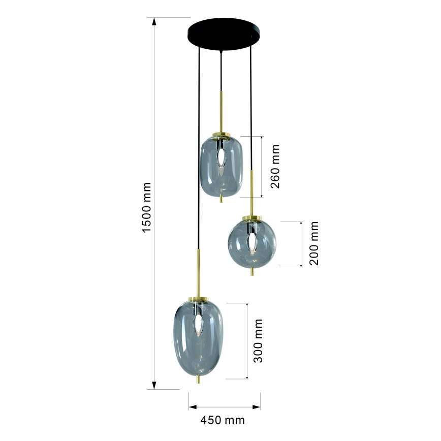 Wofi 5007-302 - Πολύφωτο με συρματόσχοινο BELLEVILLE 3xE14/40W/230V μαύρο/χρυσαφί
