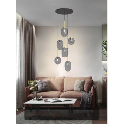 Wofi 5007-502 - Πολύφωτο με συρματόσχοινο BELLEVILLE 6xE14/40W/230V μαύρο/χρυσαφί