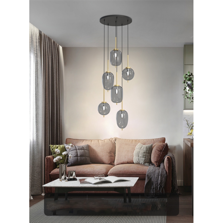 Wofi 5007-502 - Πολύφωτο με συρματόσχοινο BELLEVILLE 6xE14/40W/230V μαύρο/χρυσαφί